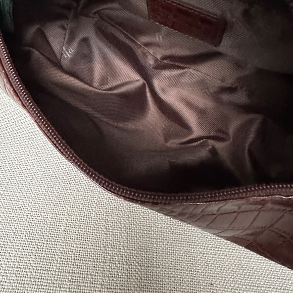 VTG 90s Y2K Ralph Lauren Cognac Crock Embossed Leather Baguette Purse Shoulder - Picture 14 of 16